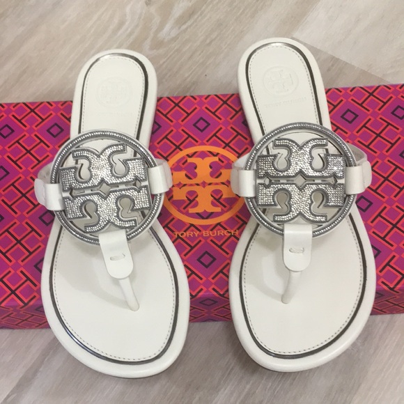 tory burch miller pave logo slide thong sandals